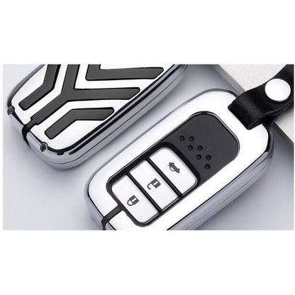 JDMuscle Billet Aluminum Key Cover for 2015-2019 Honda Civic/Accord/Pilot-JDM-HON-KCH-CBL-Key Chains and Lanyards-JDMuscle-Chrome&Black-JDMuscle