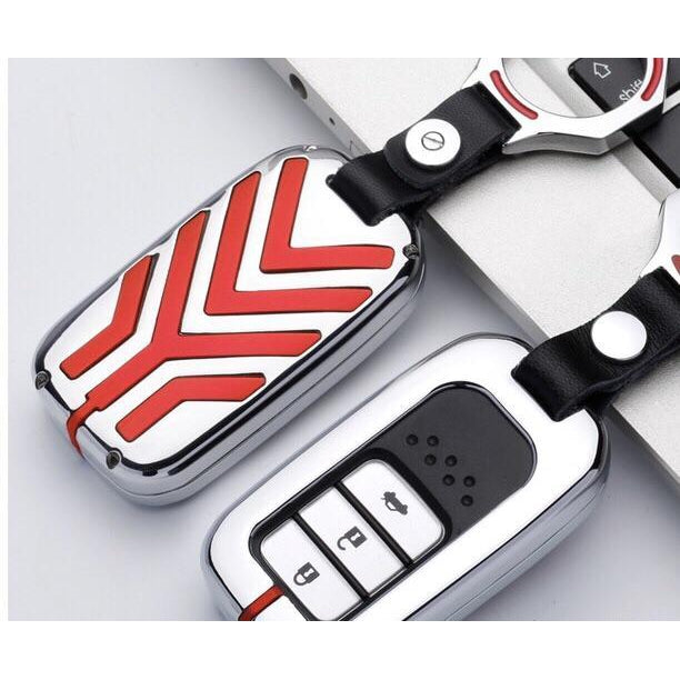 JDMuscle Billet Aluminum Key Cover for 2015-2019 Honda Civic/Accord/Pilot-JDM-HON-KCH-CRE-Key Chains and Lanyards-JDMuscle-Chrome&Red-JDMuscle