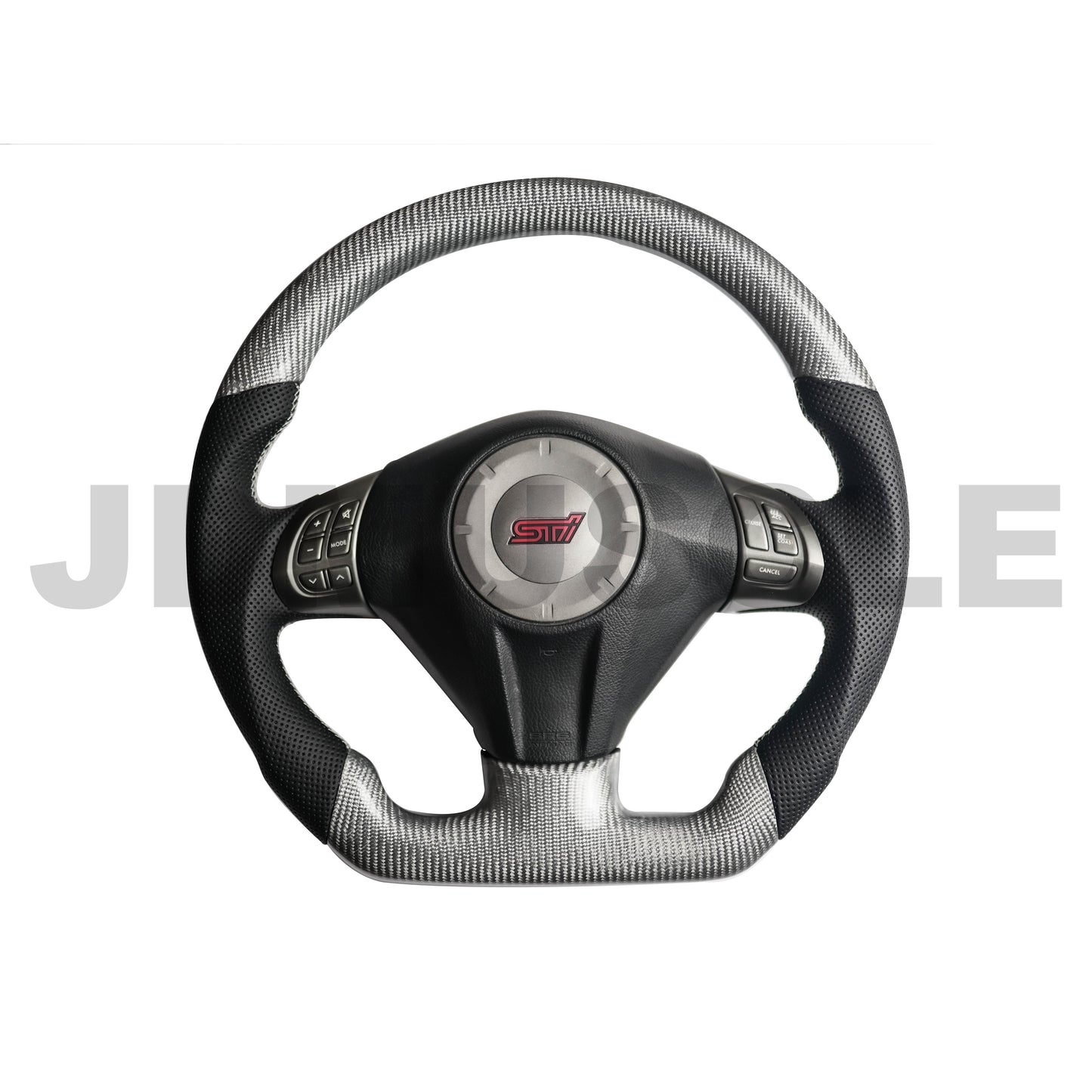 JDMuscle Custom Carbon Fiber Steering Wheel for 2008-2014 WRX/STI *(OPEN BOX) *Silver CF w/ Black Perf. Leather & white stiching-Steering Wheels-JDMuscle-JDMuscle