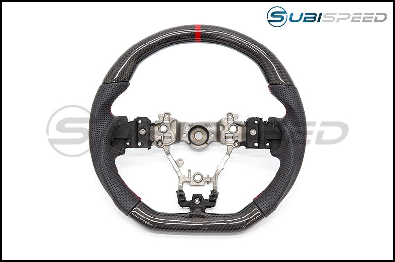 OLM CARBON PRO + 12R (LEATHER / CARBON / RED STRIPE) STEERING WHEEL 2015+ WRX / 2015+ STI | OLMA.70042.2