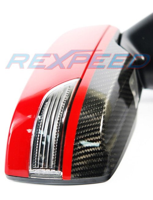 Rexpeed Dry Carbon Lower w/Red Line Mirror Covers Subaru 15-2019 WRX / 15-2019 STI | G30R