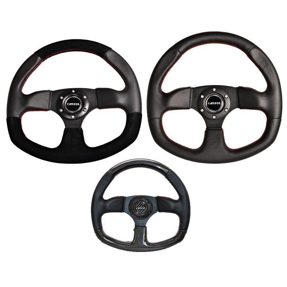NRG 320mm Flat Bottom Style Steering Wheel - Universal (RST-009S-RS)-nrgRST-009S-RS-RST-009S-RS-Steering Wheels-NRG-Suede with Red Stitching-JDMuscle