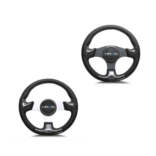 NRG 350mm Carbon Fiber Steering Wheel - Universal (ST-014CFBK)-nrgST-014CFBK-ST-014CFBK-Steering Wheels-NRG-350mm Blk frame blk stitching w/ RUBBER COVER HORN BUTTON-JDMuscle