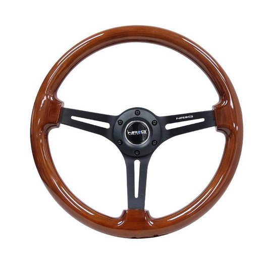 NRG Brown Wood Steering Wheel 3in Deep 350mm Black Matte - Universal (RST-018BR-BK)-nrgRST-018BR-BK-RST-018BR-BK-Steering Wheels-NRG-JDMuscle