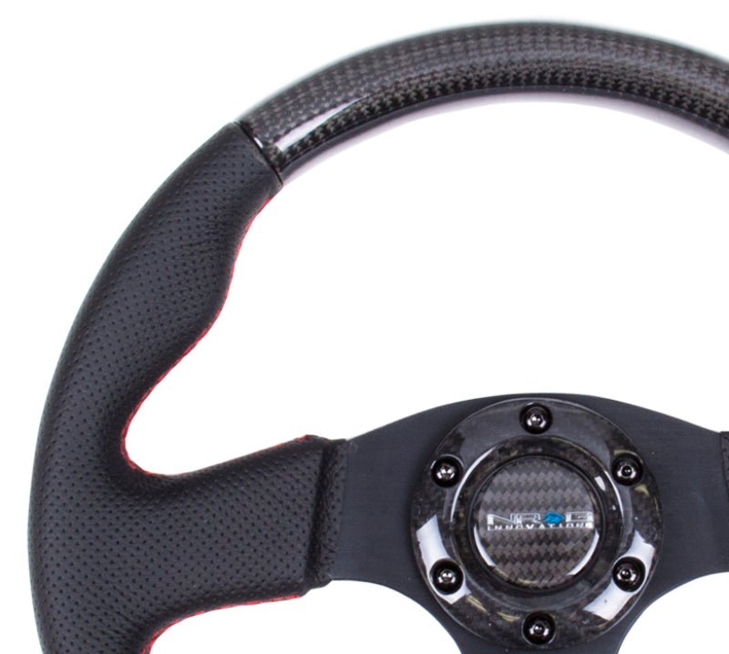 NRG Carbon Fiber Steering Wheel | 315mm Leather Trim w/Red Stitching - JDMuscleSteering Wheel Components171435