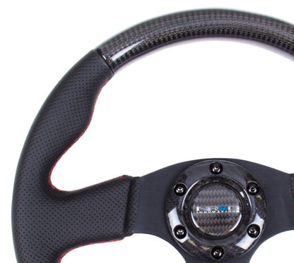 NRG Carbon Fiber Steering Wheel | 315mm Leather Trim w/Red Stitching - JDMuscleSteering Wheel Components171435