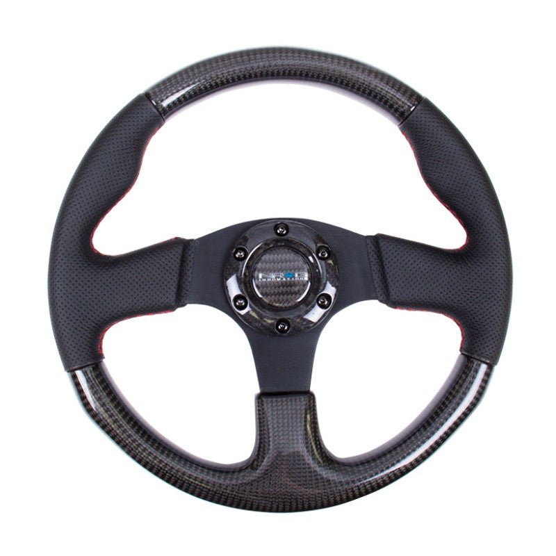 NRG Carbon Fiber Steering Wheel | 315mm Leather Trim w/Red Stitching - JDMuscleSteering Wheel Components171435