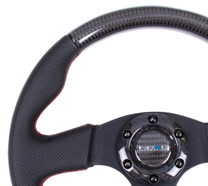 NRG Carbon Fiber Steering Wheel | 315mm Leather Trim w/Red Stitching - JDMuscleSteering Wheel Components171435