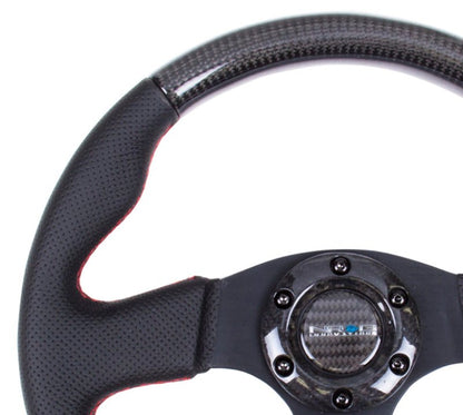 NRG Carbon Fiber Steering Wheel | 315mm Leather Trim w/Red Stitching - JDMuscleSteering Wheel Components171435