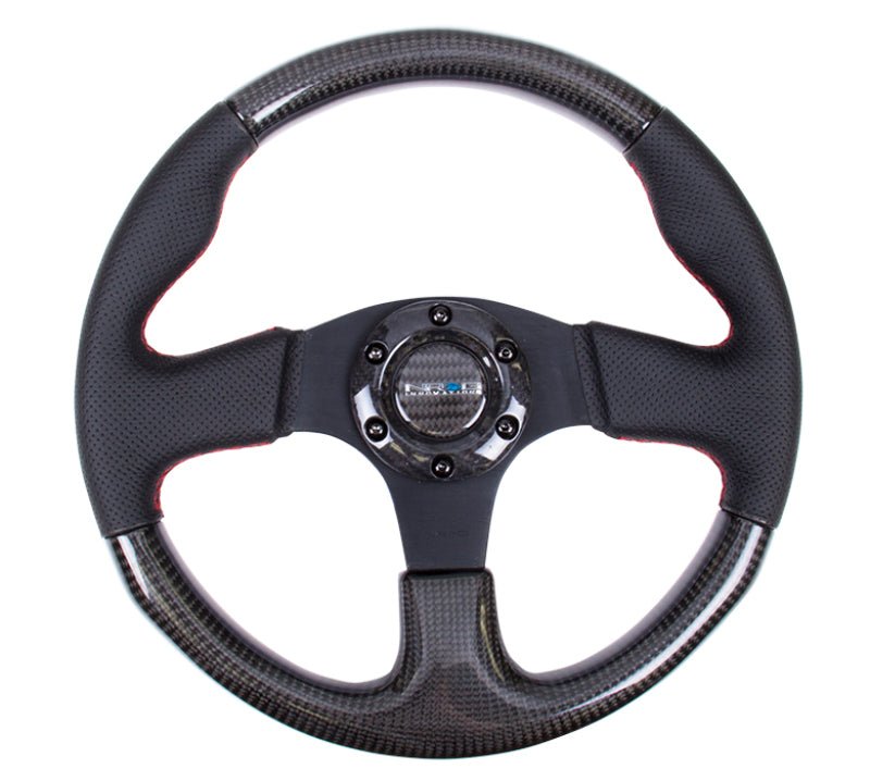 NRG Carbon Fiber Steering Wheel | 315mm Leather Trim w/Red Stitching - JDMuscleSteering Wheel Components171435