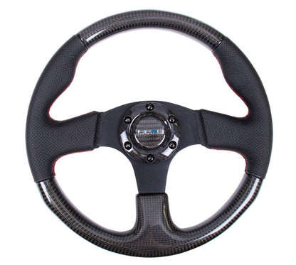 NRG Carbon Fiber Steering Wheel | 315mm Leather Trim w/Red Stitching - JDMuscleSteering Wheel Components171435