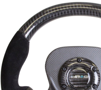 NRG Carbon Fiber Steering Wheel | 320mm CF Center Plate & Two-Tone Carbon w/Suede Trim Handles - JDMuscleSteering Wheel Components171423