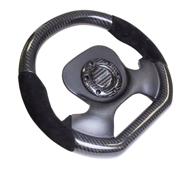 NRG Carbon Fiber Steering Wheel | 320mm CF Center Plate & Two-Tone Carbon w/Suede Trim Handles - JDMuscleSteering Wheel Components171423