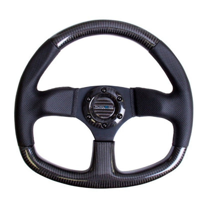 NRG Carbon Fiber Steering Wheel | 320mm Flat Bottom & Leather Trim w/Black Stitching - JDMuscleSteering Wheel Components171427