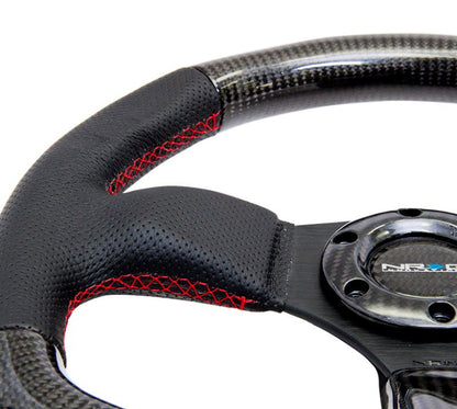 NRG Carbon Fiber Steering Wheel | 320mm Flat Bottom & Leather Trim w/Red Stitching - JDMuscleSteering Wheel Components171428