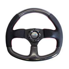 NRG Carbon Fiber Steering Wheel | 320mm Flat Bottom & Leather Trim w/Red Stitching - JDMuscleSteering Wheel Components171428
