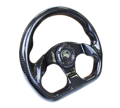 NRG Carbon Fiber Steering Wheel | 320mm Flat Bottom w/Shiny Black Carbon - JDMuscleSteering Wheels171430