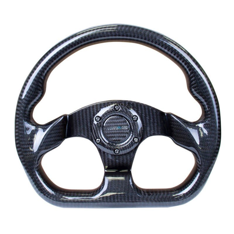 NRG Carbon Fiber Steering Wheel | 320mm Flat Bottom w/Shiny Black Carbon - JDMuscleSteering Wheels171430