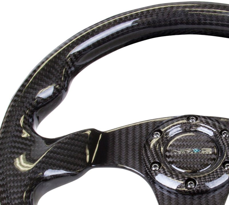 NRG Carbon Fiber Steering Wheel | 320mm Flat Bottom w/Shiny Black Carbon - JDMuscleSteering Wheels171430