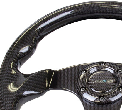 NRG Carbon Fiber Steering Wheel | 320mm Flat Bottom w/Shiny Black Carbon - JDMuscleSteering Wheels171430
