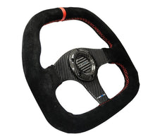 NRG Carbon Fiber Steering Wheel | 320mm Flat Btm. Blk Suede/Red Stitch w/CF Spokes & Red Center Mark - JDMuscleSteering Wheels171420