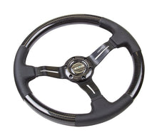 NRG Carbon Fiber Steering Wheel | 350mm / 1.5in. Deep Leather Trim w/Blk Stitch & Slit Cutout Spokes - JDMuscleSteering Wheel Components171419