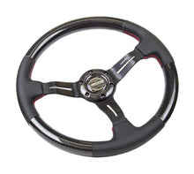 NRG Carbon Fiber Steering Wheel | 350mm /1.5in. Deep Leather Trim w/Red Stitch & Slit Cutout Spokes - JDMuscleSteering Wheel Components171421
