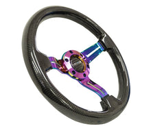 NRG Carbon Fiber Steering Wheel | 350mm / 1.5in. Deep Neochrome 3-Spoke Design w/Slit Cuts - JDMuscleSteering Wheels171425