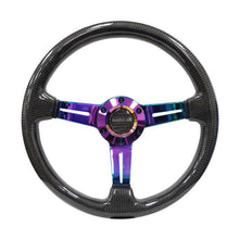 NRG Carbon Fiber Steering Wheel | 350mm / 1.5in. Deep Neochrome 3-Spoke Design w/Slit Cuts - JDMuscleSteering Wheels171425