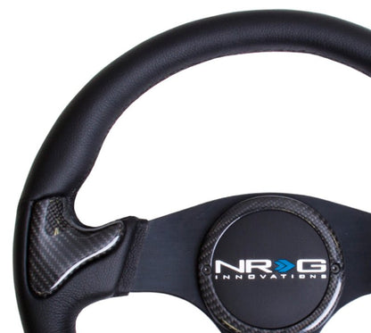 NRG Carbon Fiber Steering Wheel | 350mm Blk Frame Blk Stitching w/Rubber Cover Horn Button - JDMuscleHorns171426