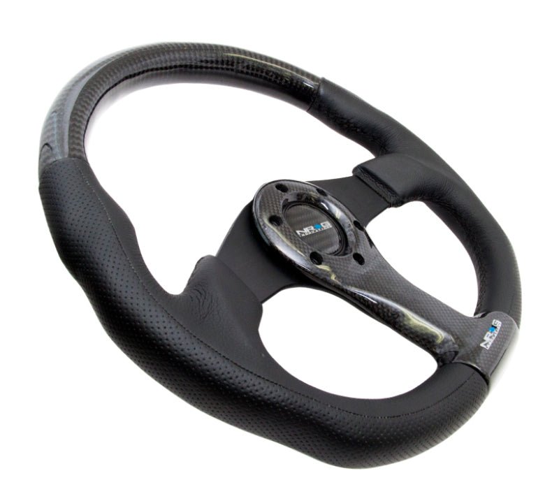 NRG Carbon Fiber Steering Wheel | 350mm Oval Shape Black w/Leather Trim - JDMuscleSteering Wheel Components171432