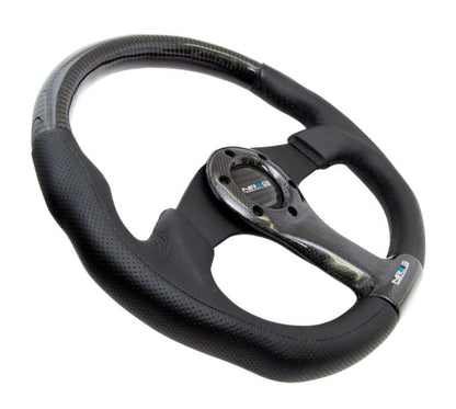NRG Carbon Fiber Steering Wheel | 350mm Oval Shape Black w/Leather Trim - JDMuscleSteering Wheel Components171432