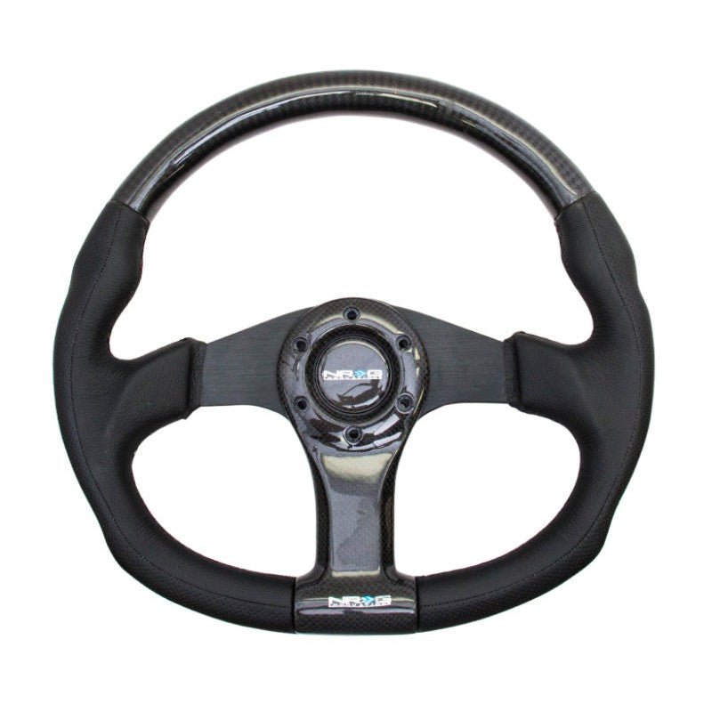 NRG Carbon Fiber Steering Wheel | 350mm Oval Shape Black w/Leather Trim - JDMuscleSteering Wheel Components171432