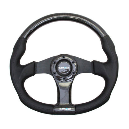 NRG Carbon Fiber Steering Wheel | 350mm Oval Shape Black w/Leather Trim - JDMuscleSteering Wheel Components171432