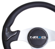 NRG Carbon Fiber Steering Wheel | 350mm Silver Frame Blk Stitching w/Rubber Cover Horn Button - JDMuscleHorns171424