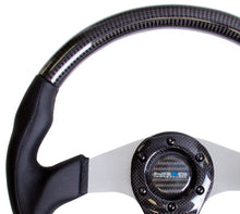 NRG Carbon Fiber Steering Wheel | 350mm Silver Oval Shape w/Leather Trim - JDMuscleSteering Wheel Components171431