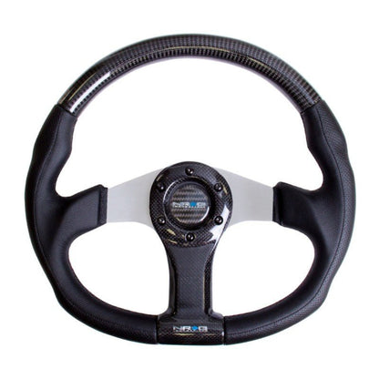 NRG Carbon Fiber Steering Wheel | 350mm Silver Oval Shape w/Leather Trim - JDMuscleSteering Wheel Components171431