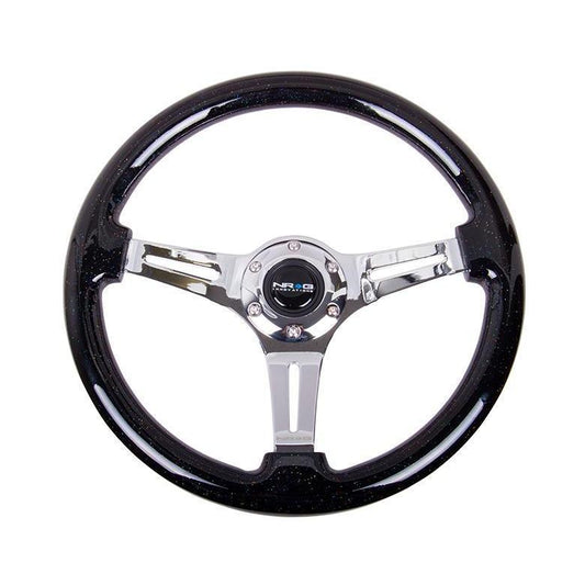 NRG Classic Black Sparkle Wood Grain w/ Chrome Center Steering Wheel - Universal (ST-015CH-BSB)-nrgST-015CH-BSB-ST-015CH-BSB-Steering Wheels-NRG-JDMuscle