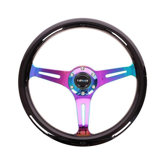 NRG Classic Black Wood Grain w/ NeoChrome Center Steering Wheel - Universal (ST-015MC-BK)-nrgST-015MC-BK-ST-015MC-BK-Steering Wheels-NRG-JDMuscle