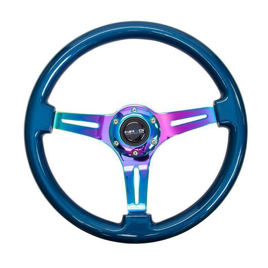 NRG Classic Blue Wood Grain w/ NeoChrome Center Steering Wheel - Universal (ST-015MC-BL)-nrgST-015MC-BL-ST-015MC-BL-Steering Wheels-NRG-JDMuscle