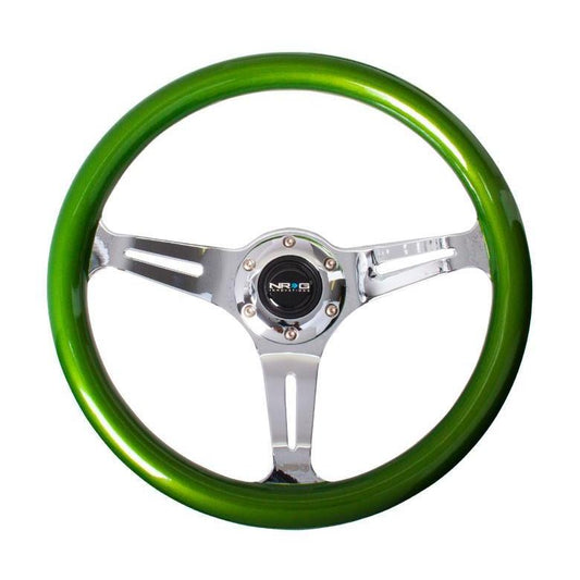 NRG Classic Green Wood Grain w/ Chrome Center Steering Wheel - Universal (ST-015CH-GN)-nrgST-015CH-GN-ST-015CH-GN-Steering Wheels-NRG-JDMuscle