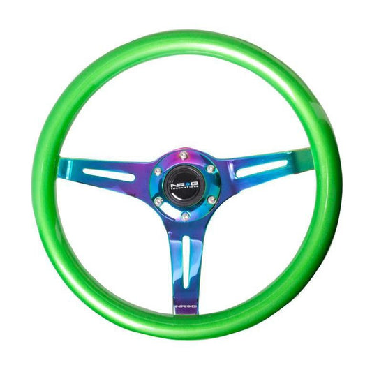 NRG Classic Green Wood Grain w/ NeoChrome Center Steering Wheel - Universal (ST-015MC-GN)-nrgST-015MC-GN-ST-015MC-GN-Steering Wheels-NRG-JDMuscle