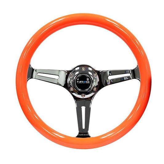 NRG Classic Neon Orange Wood Grain Steering Wheel - Universal (ST-015CH-NOR)-nrgST-015CH-NOR-ST-015CH-NOR-Steering Wheels-NRG-JDMuscle