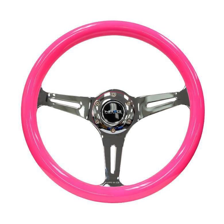 NRG Classic Neon Pink Wood Grain Steering Wheel - Universal (ST-015CH-NPK)-nrgST-015CH-NPK-ST-015CH-NPK-Steering Wheels-NRG-JDMuscle