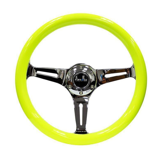 NRG Classic Neon Yellow Wood Grain Steering Wheel - Universal (ST-015CH-NYW)-nrgST-015CH-NYW-ST-015CH-NYW-Steering Wheels-NRG-JDMuscle