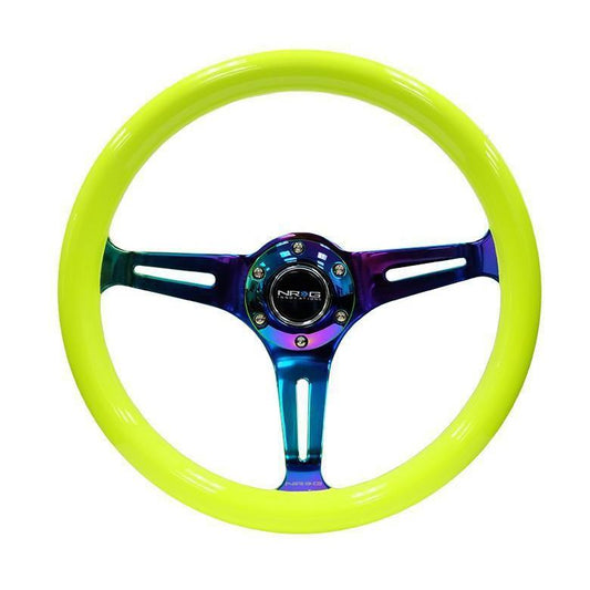 NRG Classic Neon Yellow Wood Grain w/ NeoChrome Center Steering Wheel - Universal (ST-015MC-NYW)-nrgST-015MC-NYW-ST-015MC-NYW-Steering Wheels-NRG-JDMuscle