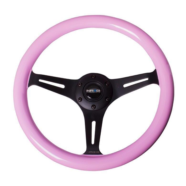 NRG Classic Pink Wood w/ Black Center Grain Steering Wheel - Universal (ST-015BK-PK)-nrgST-015BK-PK-ST-015BK-PK-Steering Wheels-NRG-JDMuscle