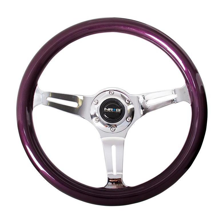 NRG Classic Purple Wood Grain w/ Chrome Center Steering Wheel - Universal (ST-015CH-PP)-nrgST-015CH-PP-ST-015CH-PP-Steering Wheels-NRG-JDMuscle