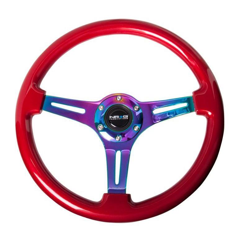 NRG Classic Red Wood Grain w/ NeoChrome Center Steering Wheel - Universal (ST-015MC-RD)-nrgST-015MC-RD-ST-015MC-RD-Steering Wheels-NRG-JDMuscle