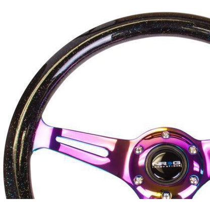 NRG Classic Sparkle Black Wood Grain w/ NeoChrome Center Steering Wheel - Universal (ST-015MC-BSB)-nrgST-015MC-BSB-ST-015MC-BSB-Steering Wheels-NRG-JDMuscle